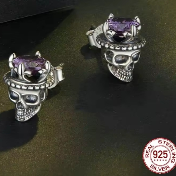 🆕 Sterling Silver Skull Earrings - Picture 2 of 10